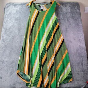 India Boutique‎ Womens Handkerchief Hem Sleeveless Dress Striped Festival Green